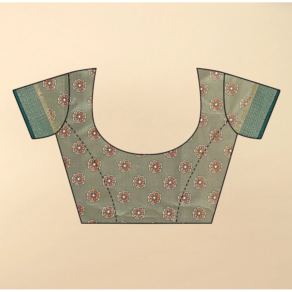 Printed Saree With Unstitched Blouse 5.5Mtr (Multicolor)