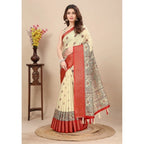 Printed Saree With Unstitched Blouse 5.5Mtr (Cream)