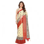 Printed Saree With Unstitched Blouse 5.5Mtr (Cream)