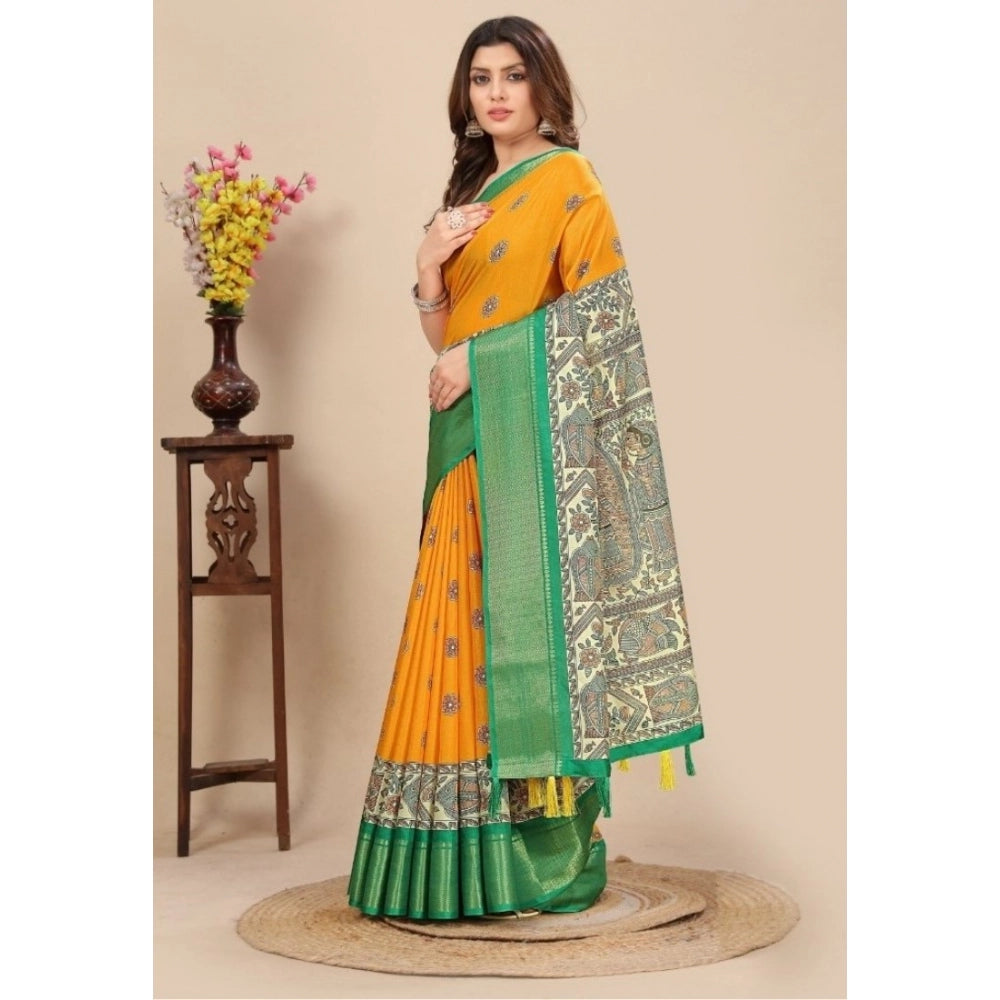 Printed Saree With Unstitched Blouse 5.5Mtr (Yellow)