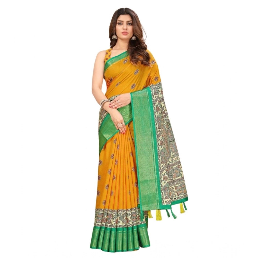 Printed Saree With Unstitched Blouse 5.5Mtr (Yellow)