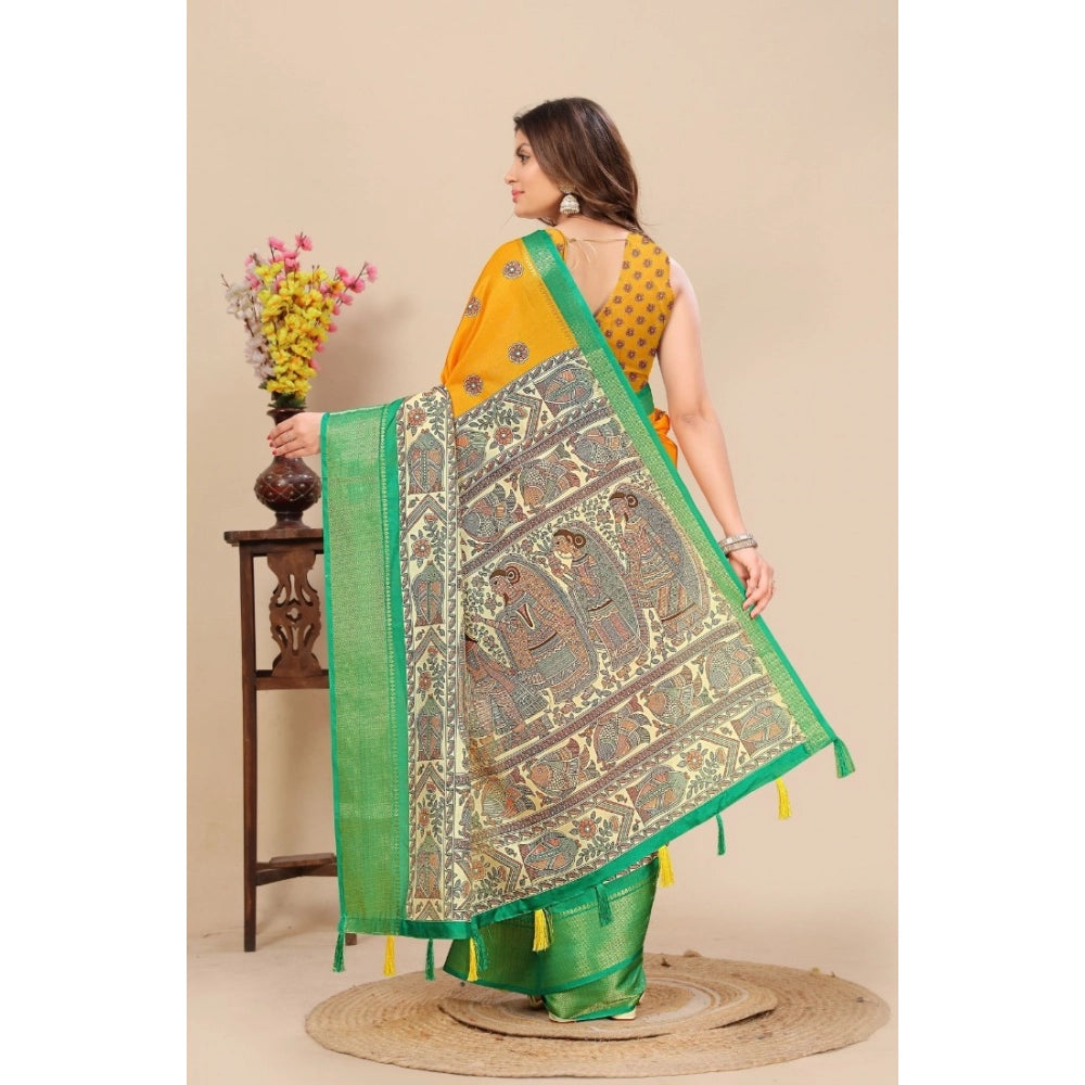 Printed Saree With Unstitched Blouse 5.5Mtr (Yellow)