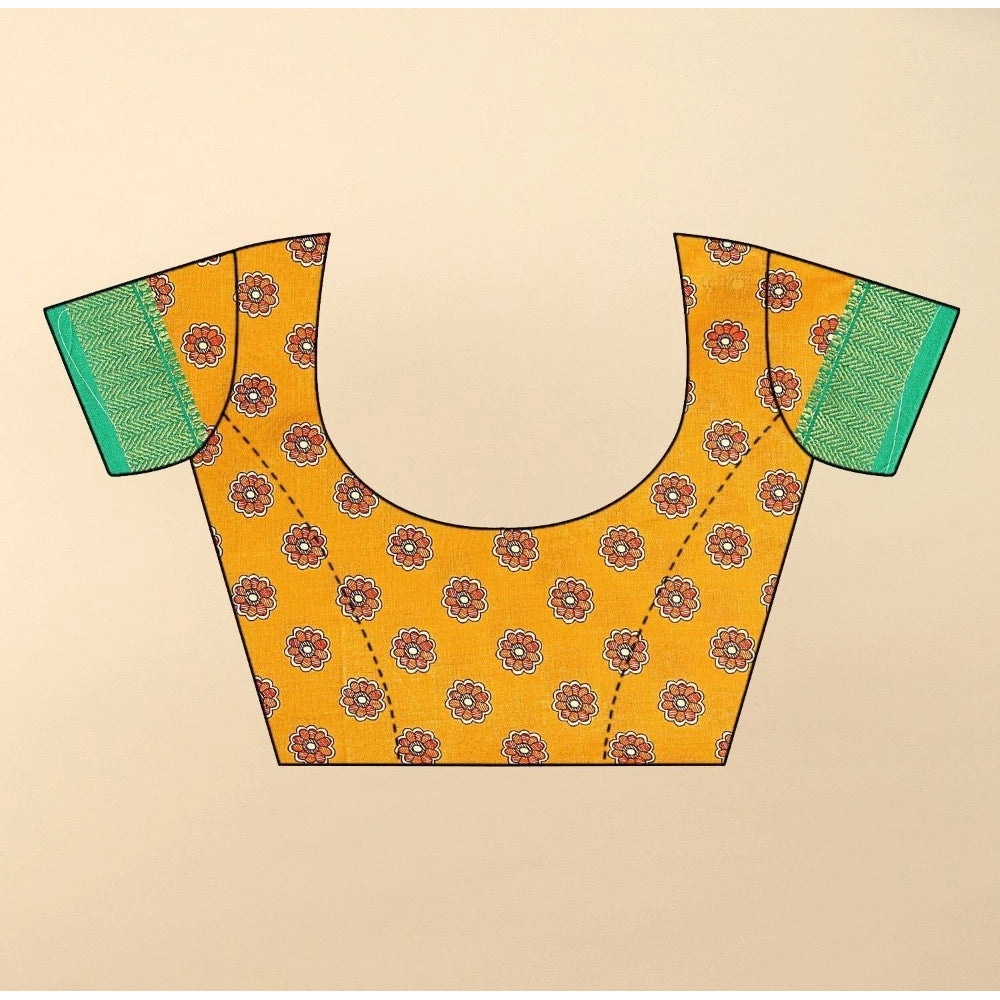 Printed Saree With Unstitched Blouse 5.5Mtr (Yellow)