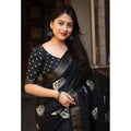 Printed Saree With Unstitched Blouse 5.5Mtr (Black)
