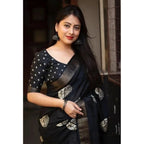 Printed Saree With Unstitched Blouse 5.5Mtr (Black)