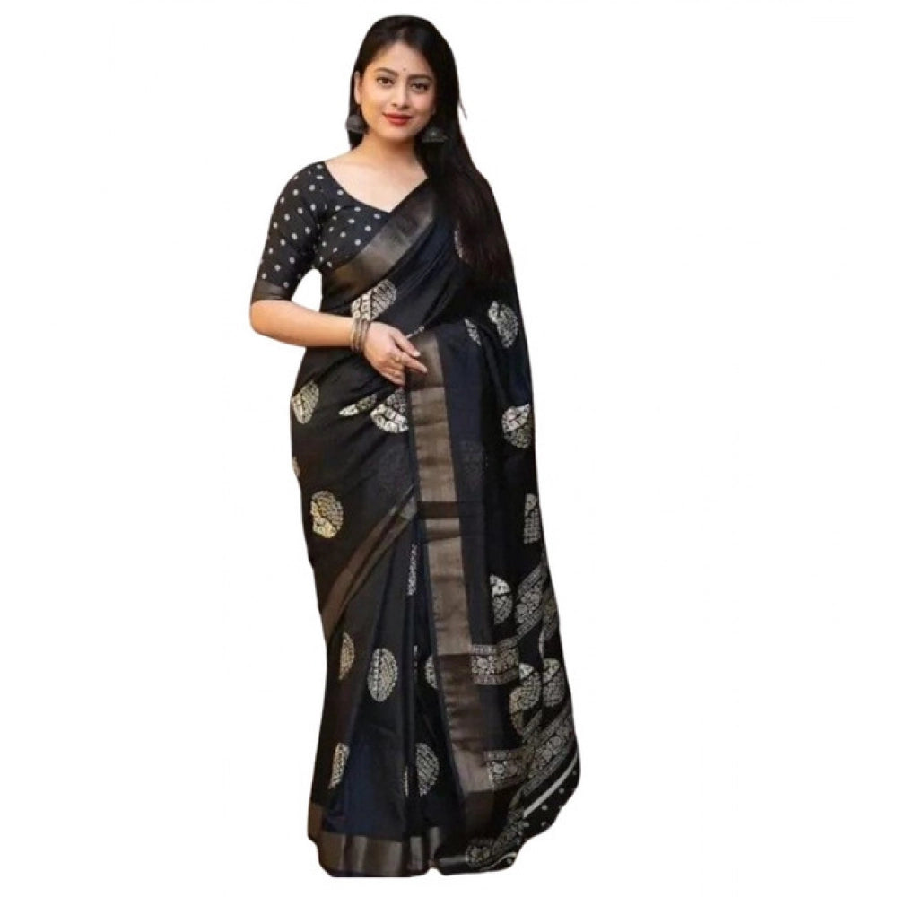 Printed Saree With Unstitched Blouse 5.5Mtr (Black)