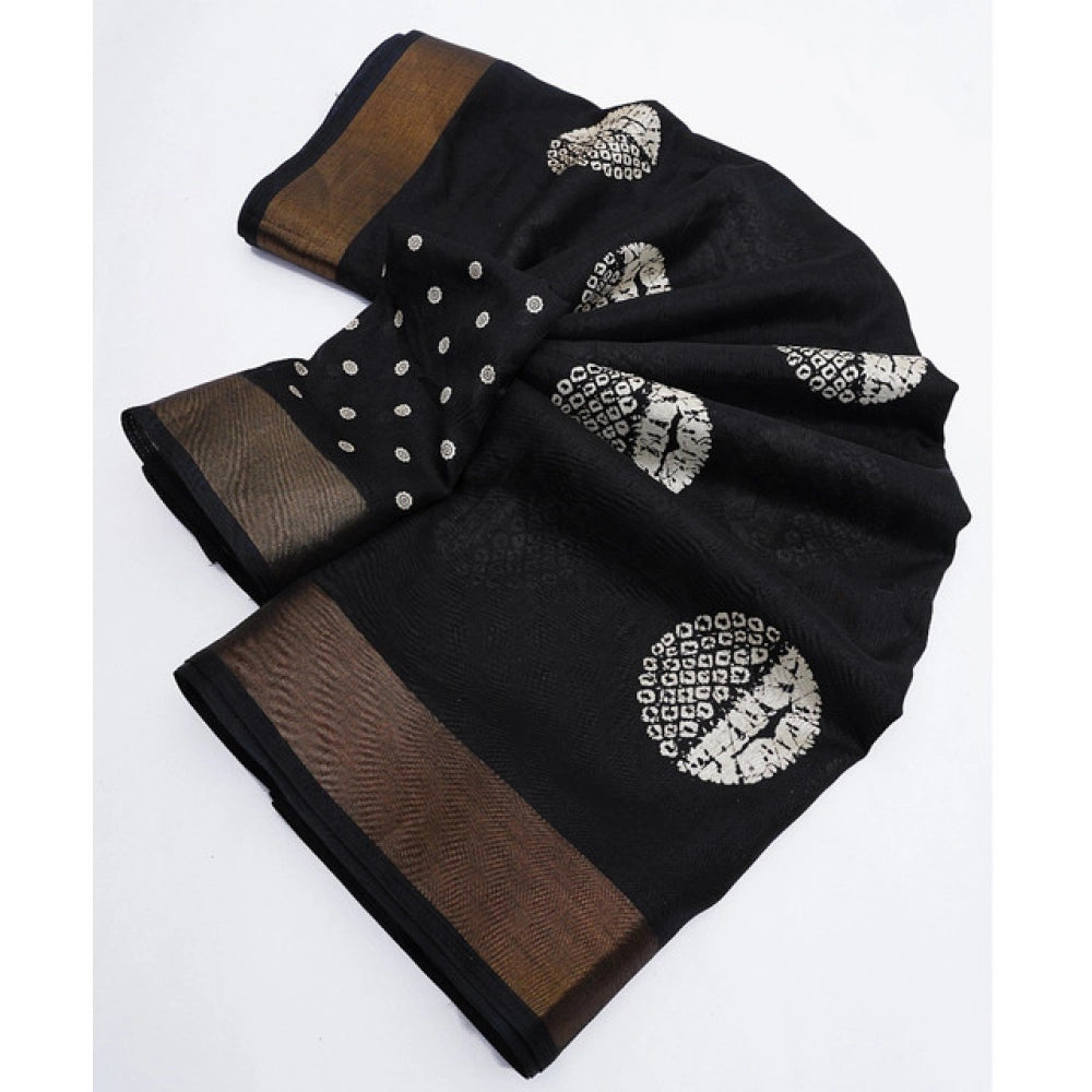 Printed Saree With Unstitched Blouse 5.5Mtr (Black)