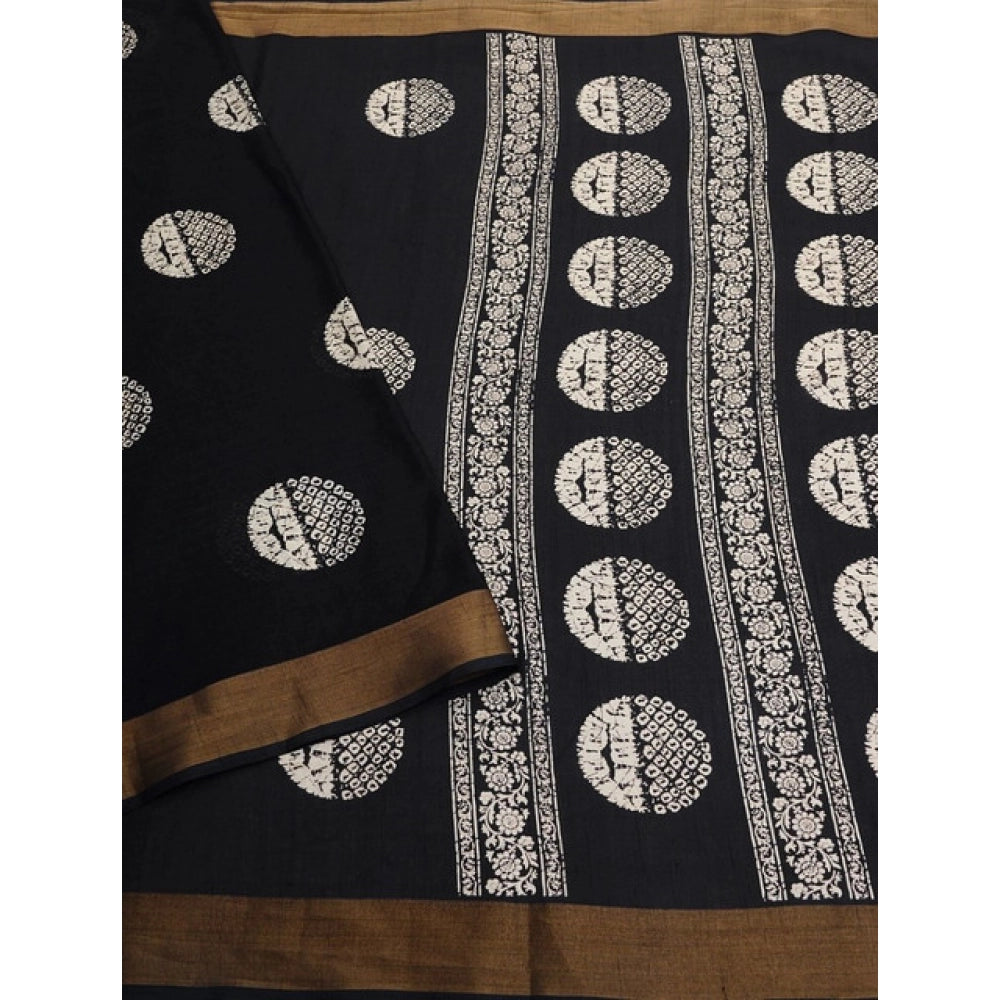 Printed Saree With Unstitched Blouse 5.5Mtr (Black)