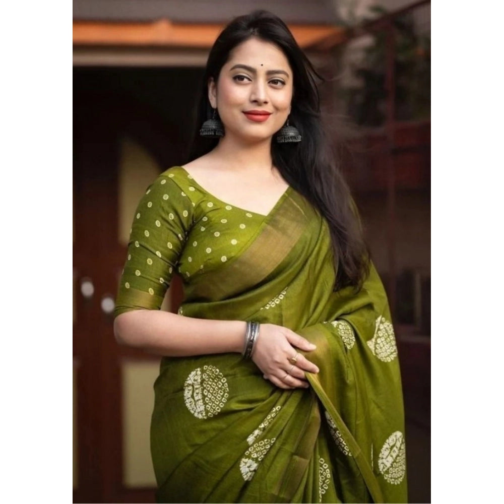 Printed Saree With Unstitched Blouse 5.5Mtr (Green)