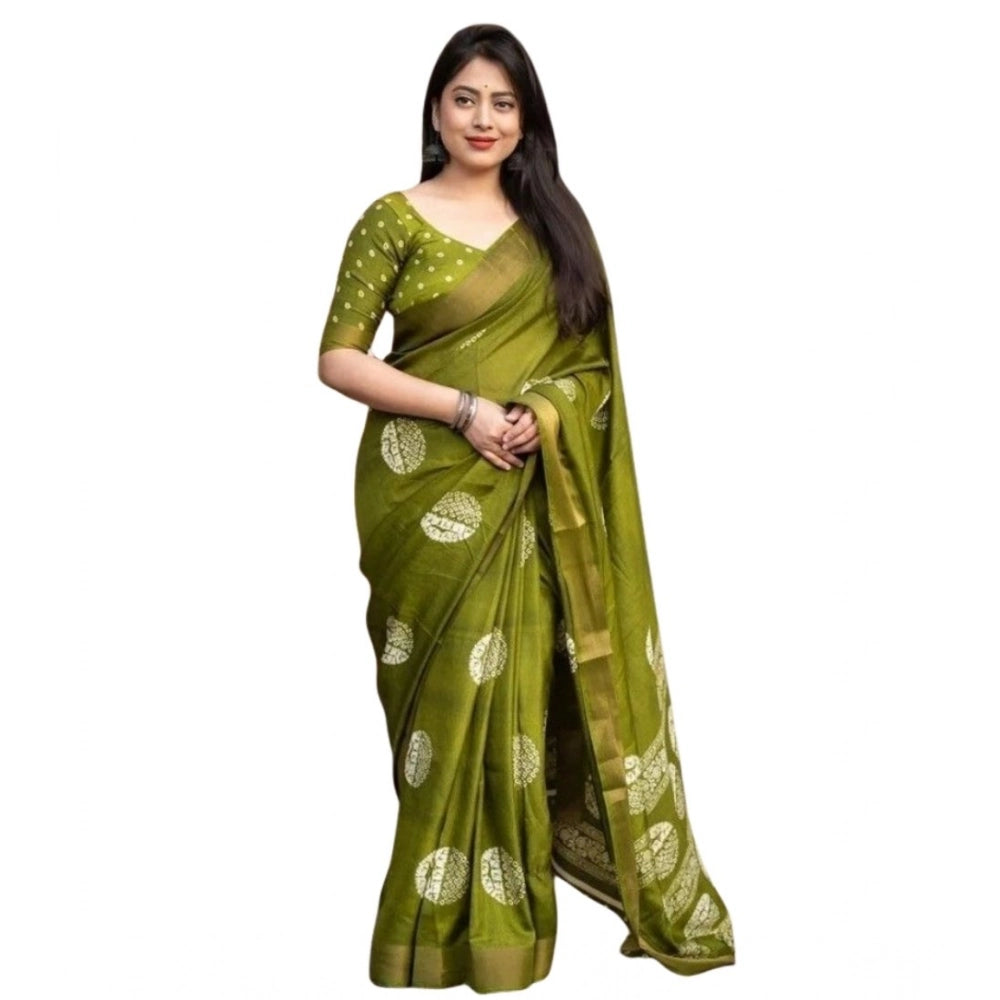 Printed Saree With Unstitched Blouse 5.5Mtr (Green)