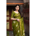Printed Saree With Unstitched Blouse 5.5Mtr (Green)