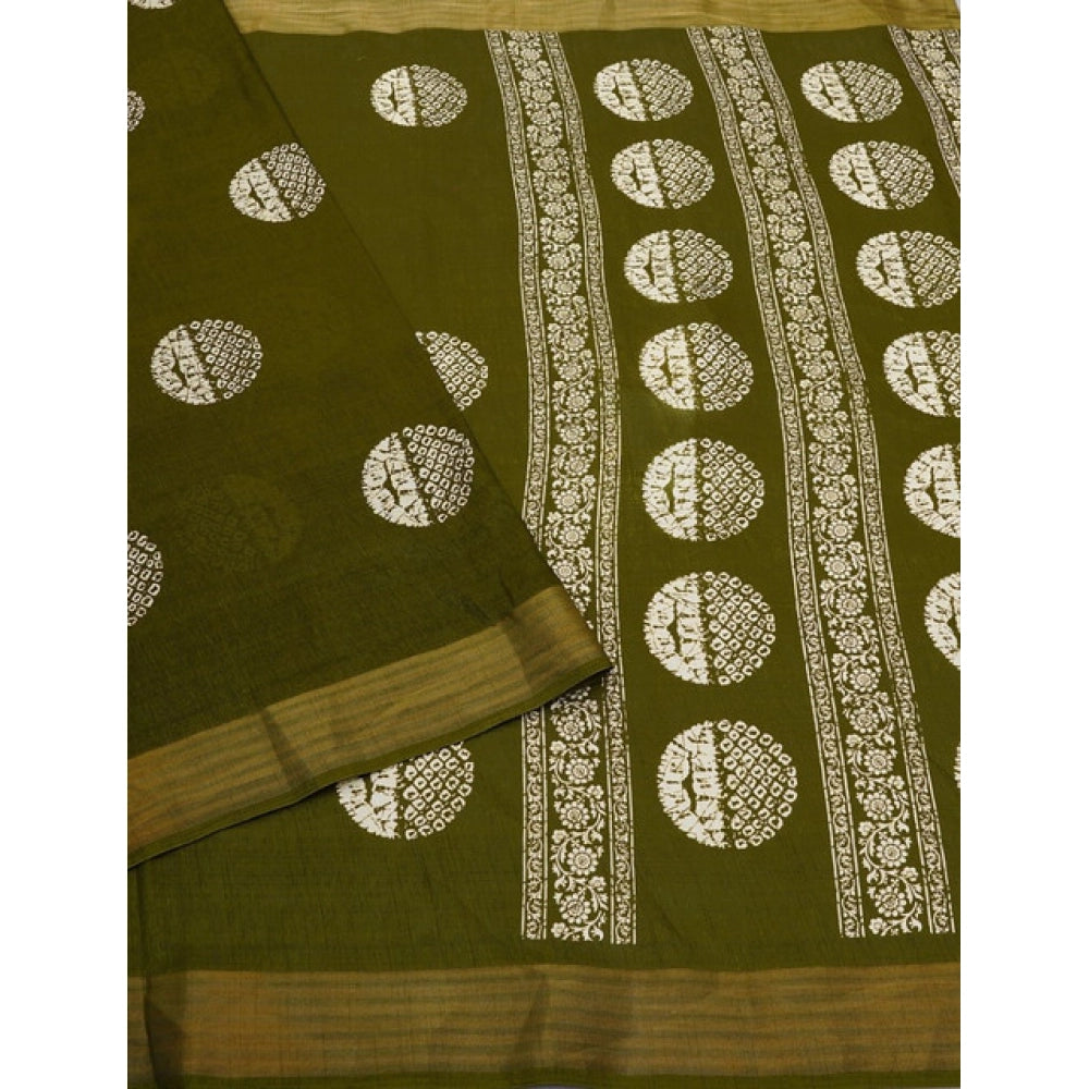 Printed Saree With Unstitched Blouse 5.5Mtr (Green)