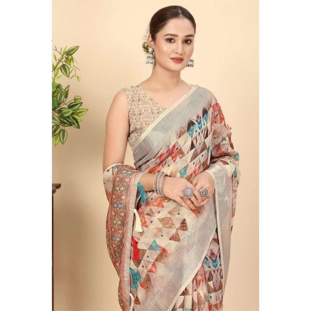 Printed Saree With Unstitched Blouse 5.5Mtr (Multicolor)