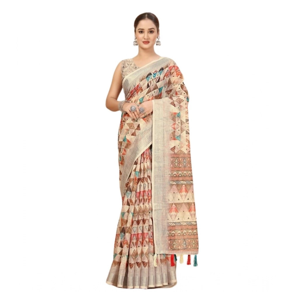 Printed Saree With Unstitched Blouse 5.5Mtr (Multicolor)