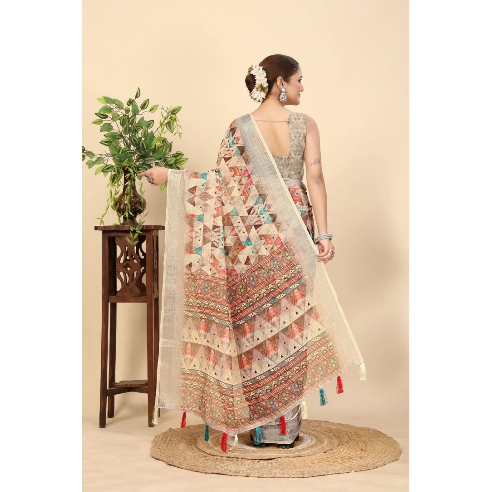 Printed Saree With Unstitched Blouse 5.5Mtr (Multicolor)