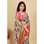 Floral Printed Saree With Unstitched Blouse 5.5Mtr (Black)