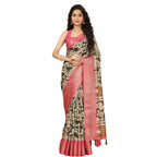 Floral Printed Saree With Unstitched Blouse 5.5Mtr (Black)