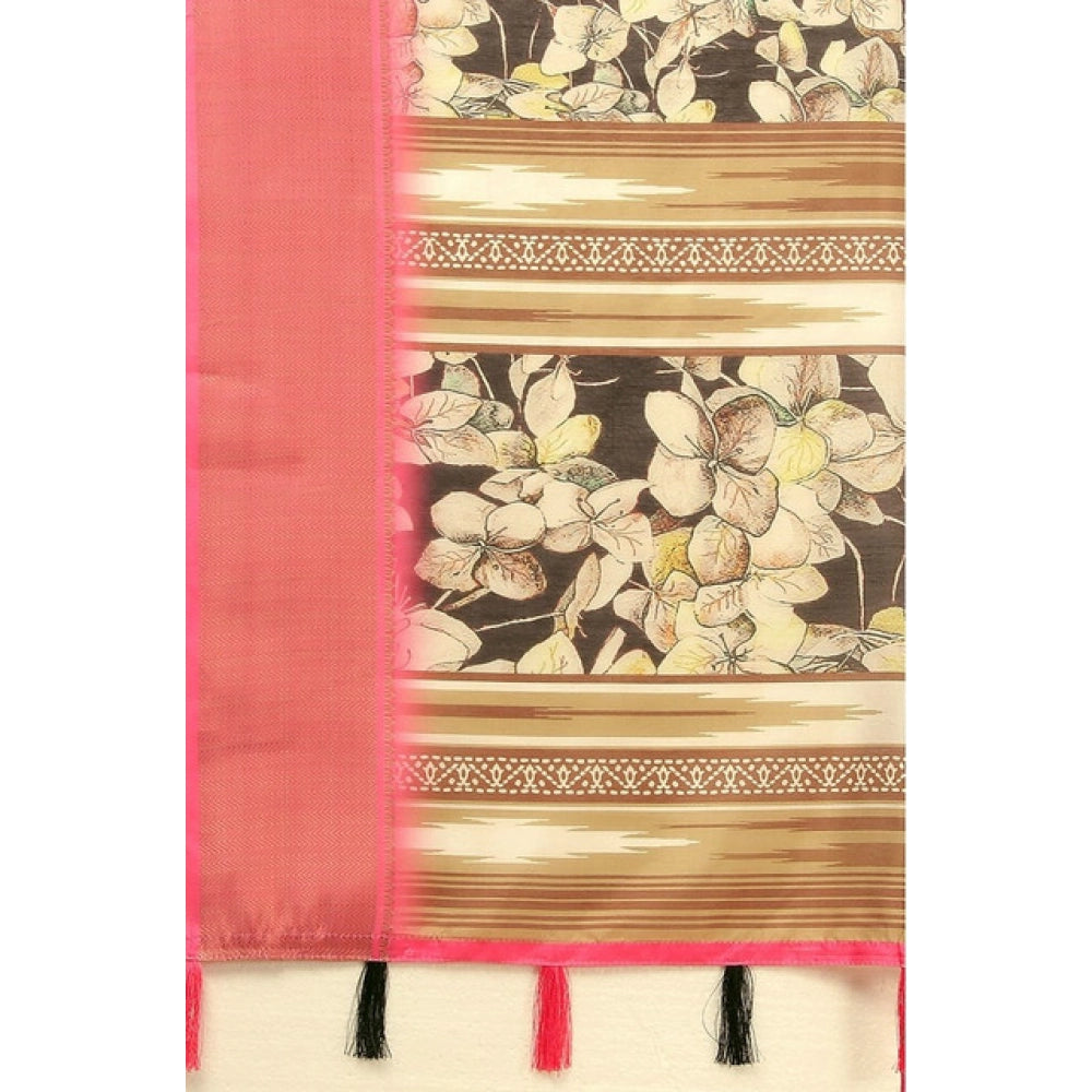 Floral Printed Saree With Unstitched Blouse 5.5Mtr (Black)