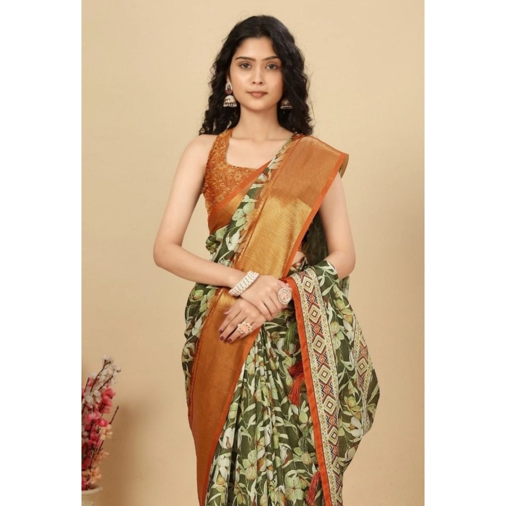 Floral Printed Saree With Unstitched Blouse 5.5Mtr (Multicolor)