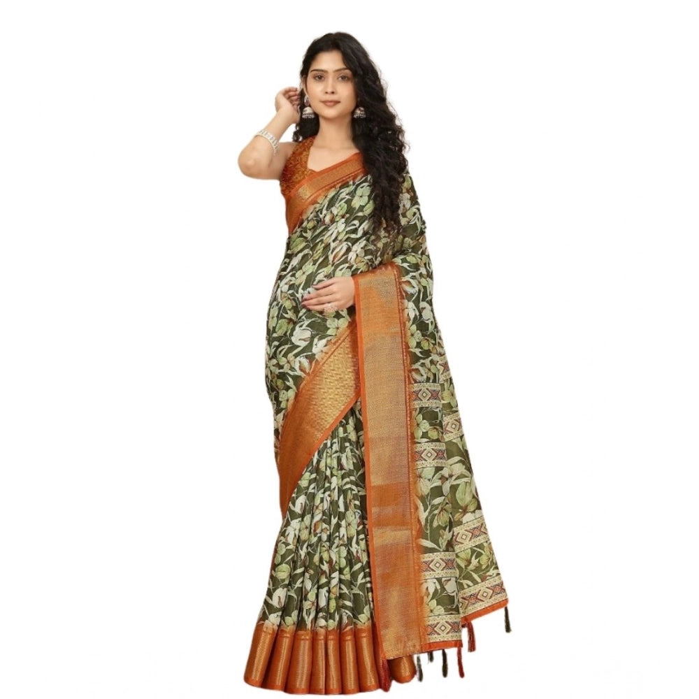 Floral Printed Saree With Unstitched Blouse 5.5Mtr (Multicolor)
