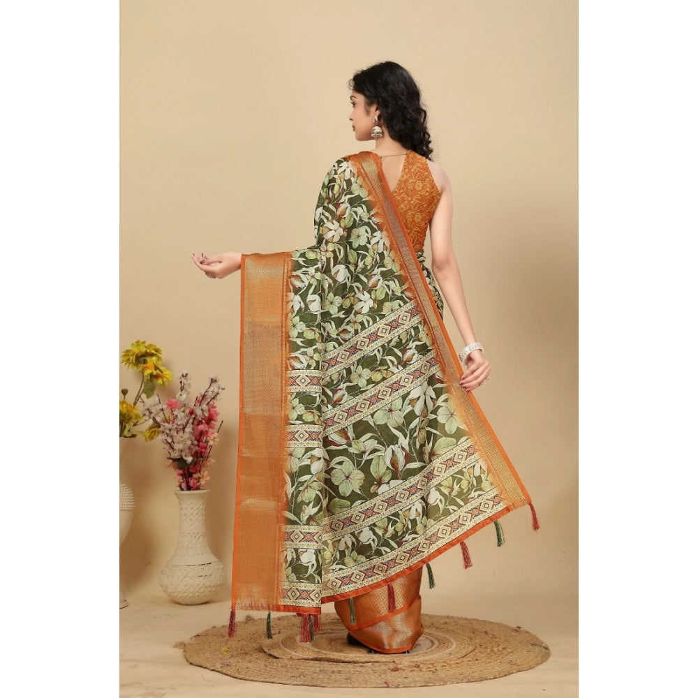 Floral Printed Saree With Unstitched Blouse 5.5Mtr (Multicolor)