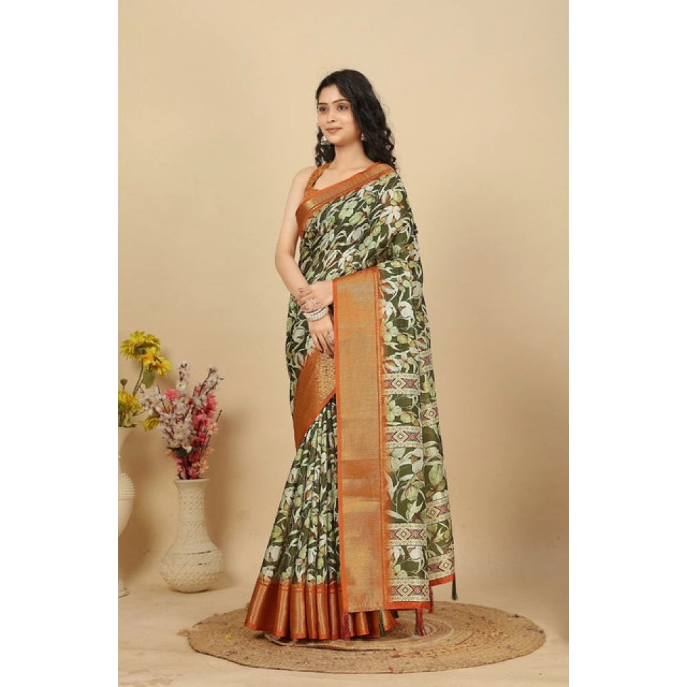 Floral Printed Saree With Unstitched Blouse 5.5Mtr (Multicolor)