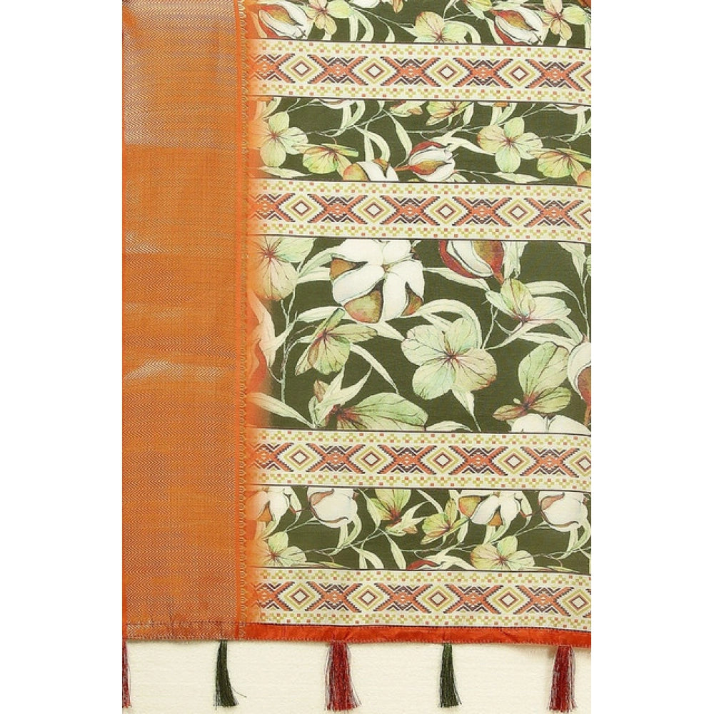 Floral Printed Saree With Unstitched Blouse 5.5Mtr (Multicolor)