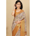 Floral Printed Saree With Unstitched Blouse 5.5Mtr (Lavender)
