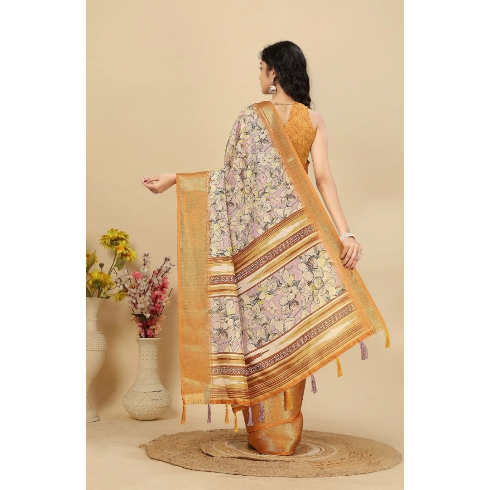 Floral Printed Saree With Unstitched Blouse 5.5Mtr (Lavender)