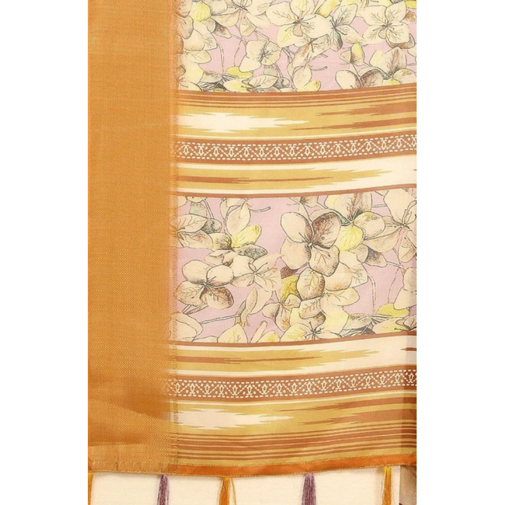 Floral Printed Saree With Unstitched Blouse 5.5Mtr (Lavender)