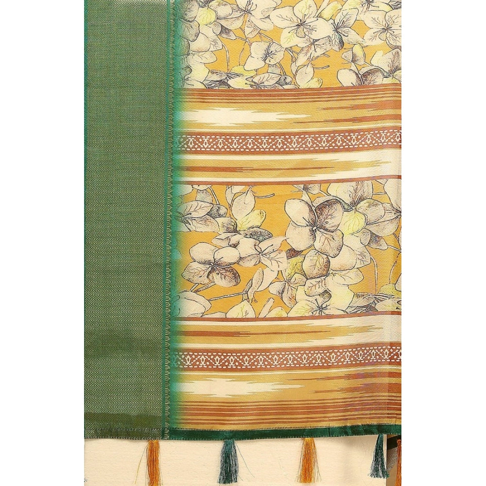 Floral Printed Saree With Unstitched Blouse 5.5Mtr (Mustard)