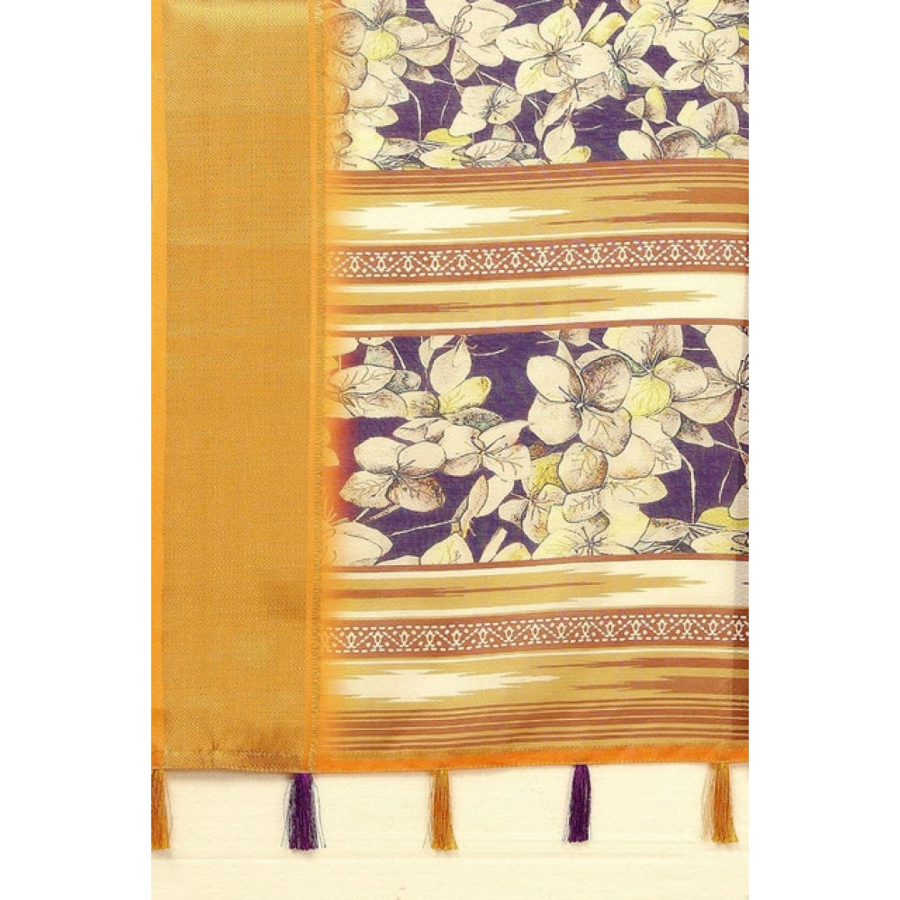 Floral Printed Saree With Unstitched Blouse 5.5Mtr (Purple)