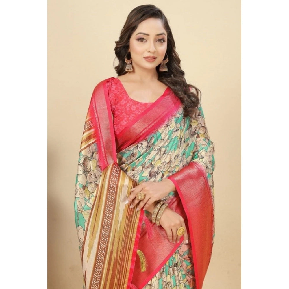 Floral Printed Saree With Unstitched Blouse 5.5Mtr (Multicolor)