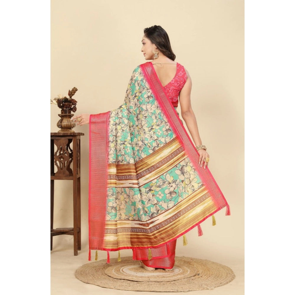 Floral Printed Saree With Unstitched Blouse 5.5Mtr (Multicolor)
