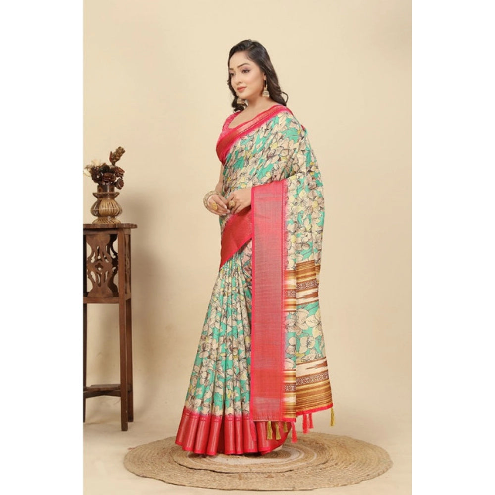 Floral Printed Saree With Unstitched Blouse 5.5Mtr (Multicolor)