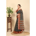 Printed Saree With Unstitched Blouse 5.5Mtr (Multicolor)