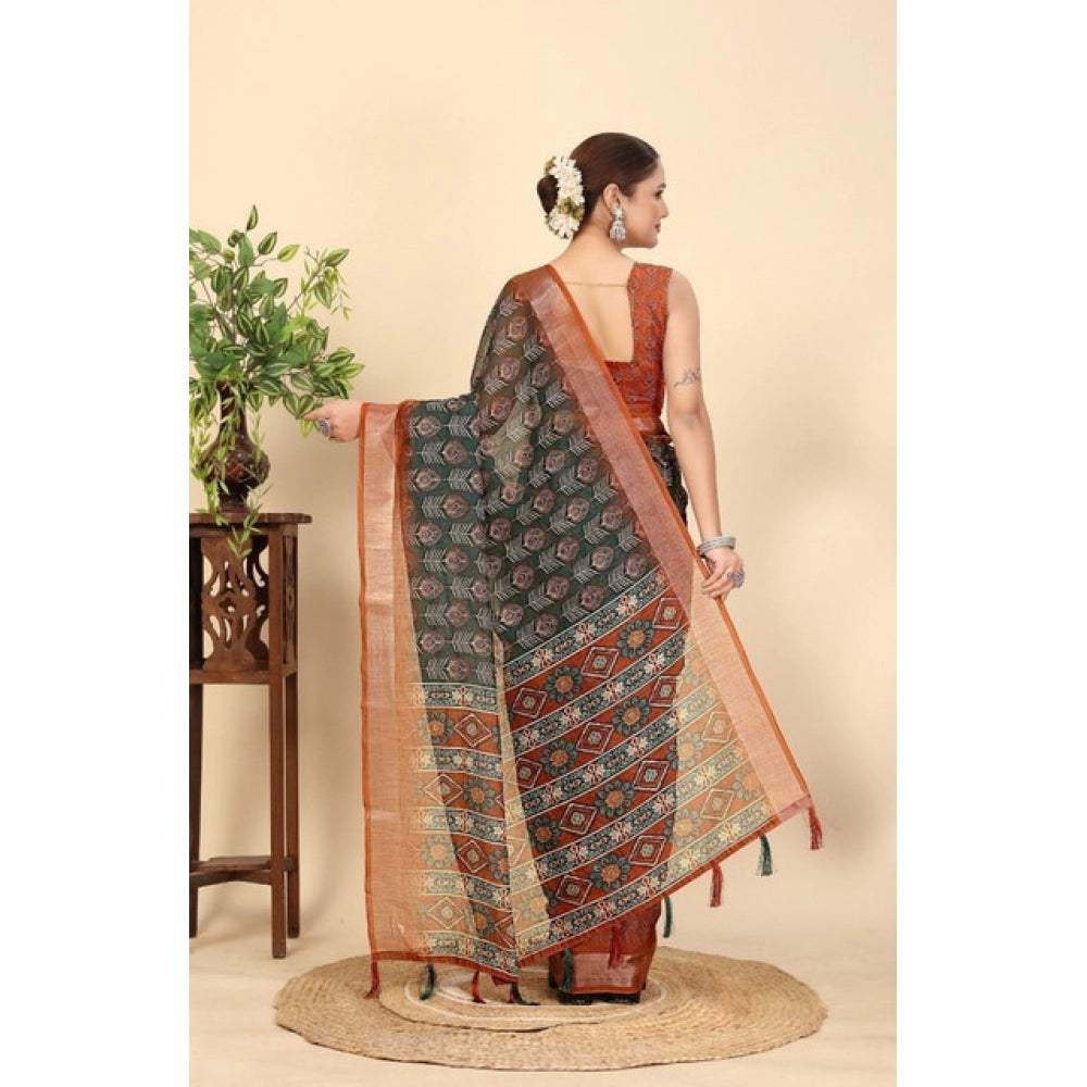 Printed Saree With Unstitched Blouse 5.5Mtr (Multicolor)
