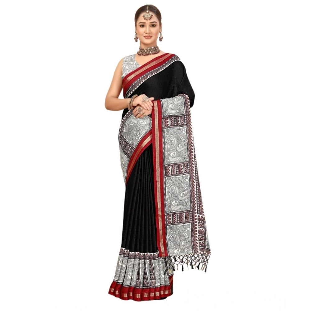 Printed Saree With Unstitched Blouse 5.5Mtr (Black)