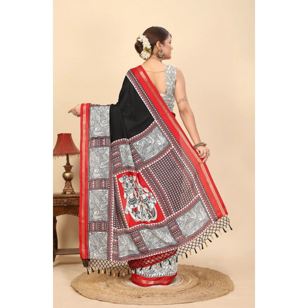 Printed Saree With Unstitched Blouse 5.5Mtr (Black)