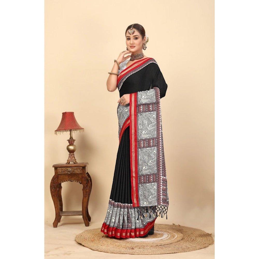 Printed Saree With Unstitched Blouse 5.5Mtr (Black)