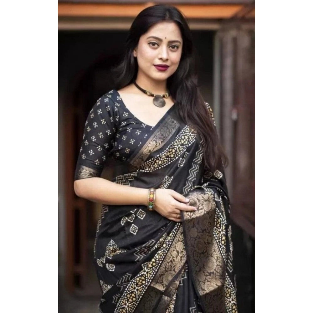 Printed Saree With Unstitched Blouse 5.5Mtr (Black)