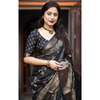Printed Saree With Unstitched Blouse 5.5Mtr (Black)