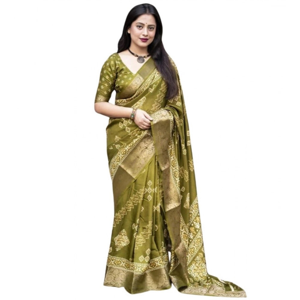 Printed Saree With Unstitched Blouse 5.5Mtr (Green)