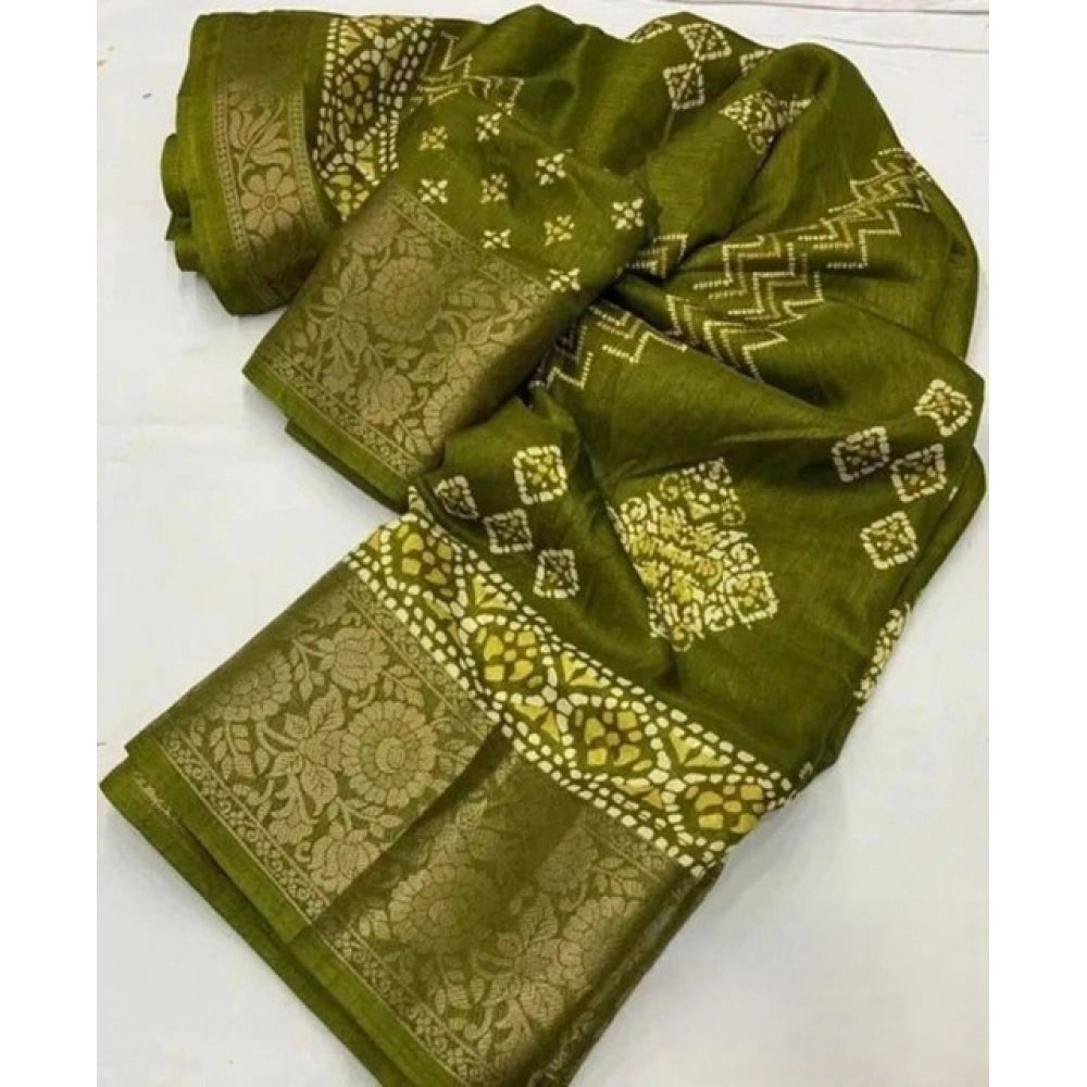 Printed Saree With Unstitched Blouse 5.5Mtr (Green)