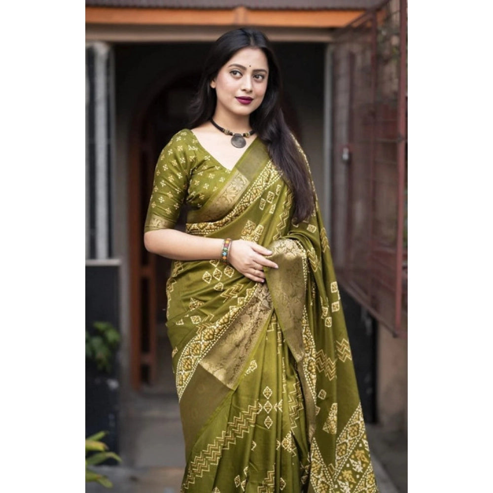 Printed Saree With Unstitched Blouse 5.5Mtr (Green)