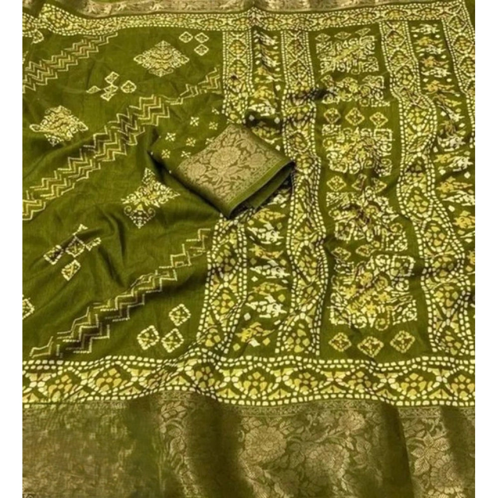 Printed Saree With Unstitched Blouse 5.5Mtr (Green)