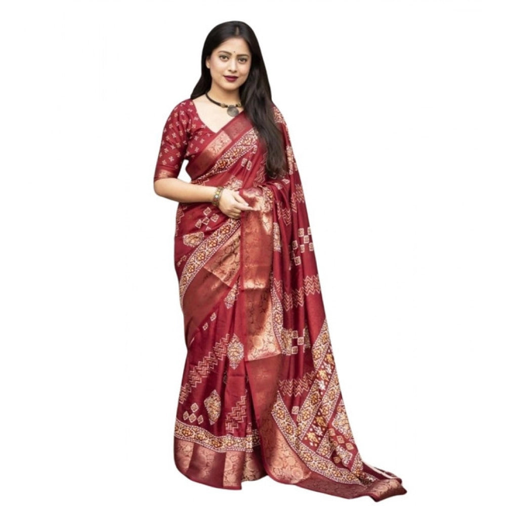 Printed Saree With Unstitched Blouse 5.5Mtr (Maroon)