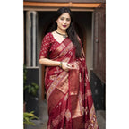 Printed Saree With Unstitched Blouse 5.5Mtr (Maroon)