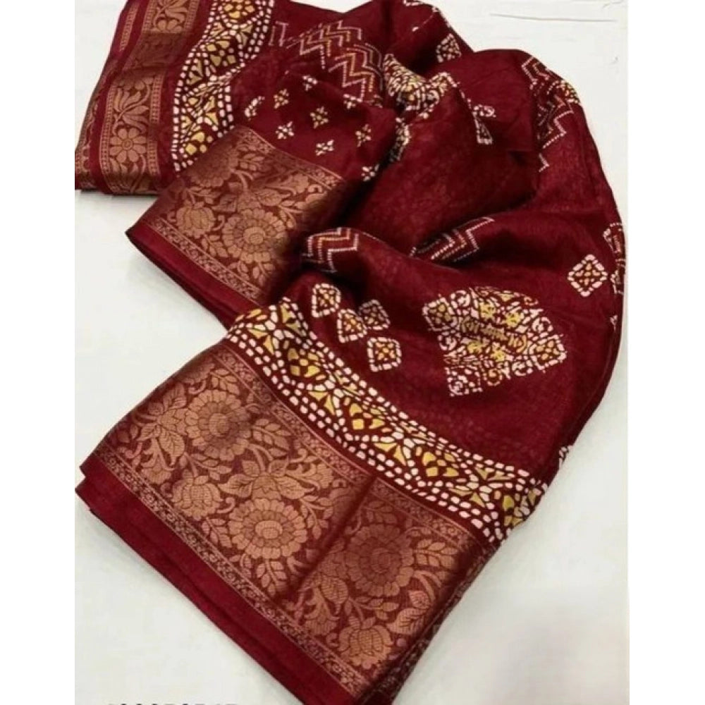 Printed Saree With Unstitched Blouse 5.5Mtr (Maroon)