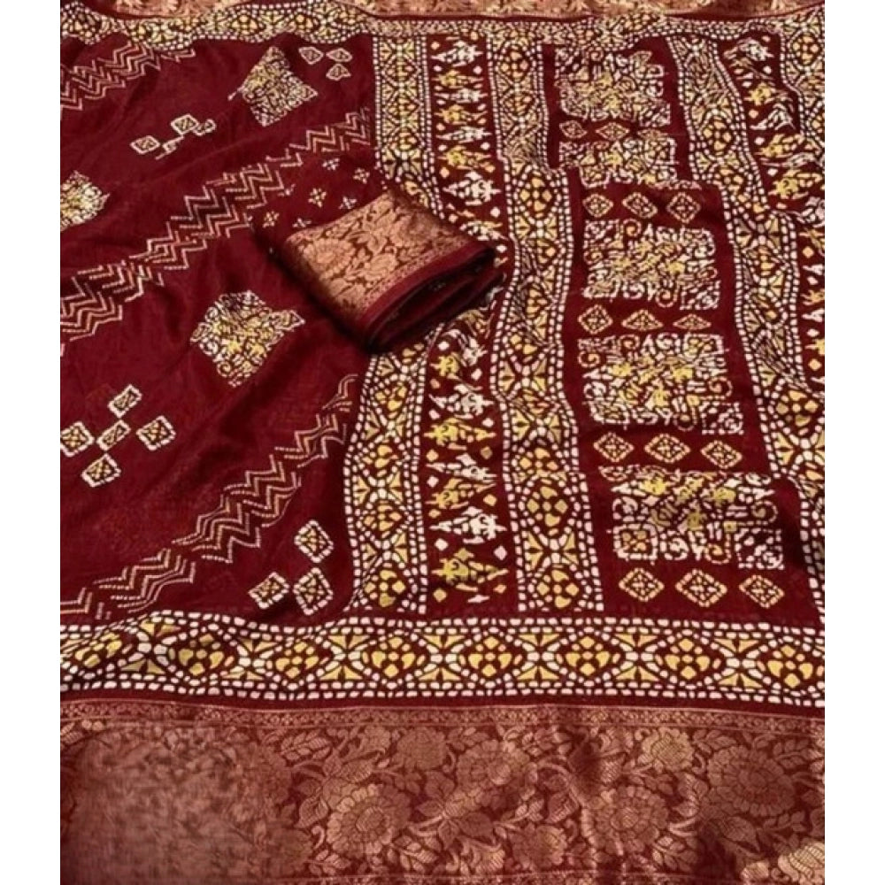 Printed Saree With Unstitched Blouse 5.5Mtr (Maroon)